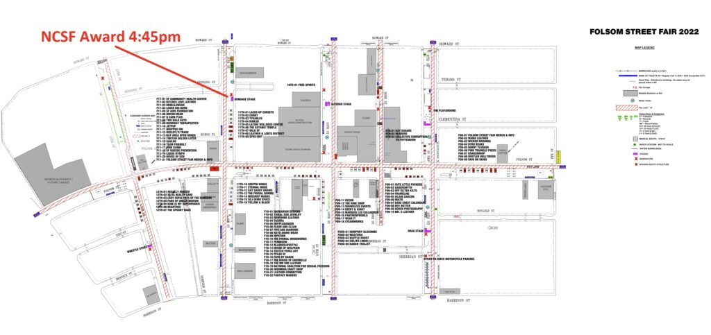 Map of Folsom Street Fair with the ceremony location marked