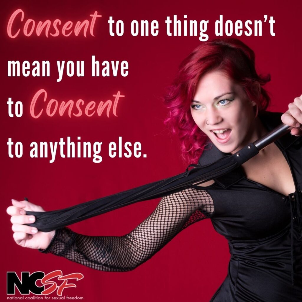 Person snapping dragontail whip with Caption "Consent for one thing,